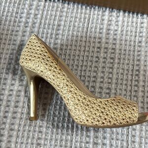 Audrey Brooke Gold Woven Stiletto Heels